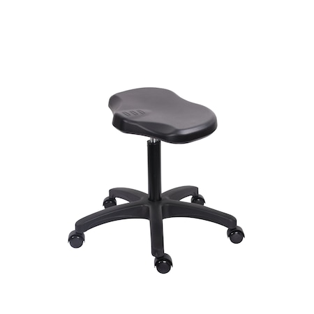 Blue Ridge Ergonomics Polyurethane Ray Stool - Medium Bench Height with Casters in Black Polyurethane PRPMBSL-RG-NF-RC-BLK