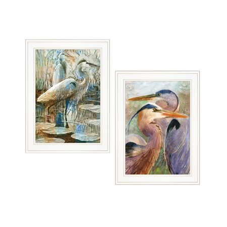 Set Of Two Blue Heron Duet White Framed Print Wall Art, 2PK