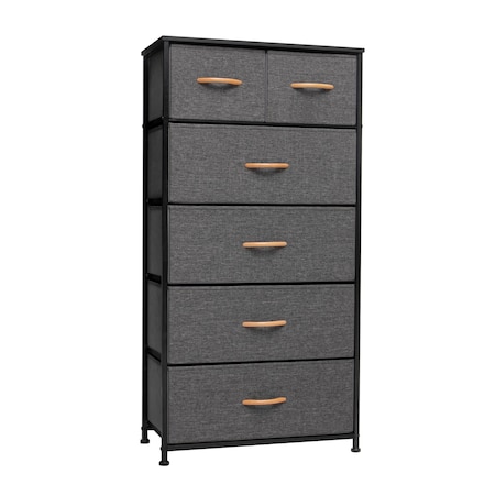 Homeroots 23" Gray and Black Steel and Fabric Six Drawer Chest 484711