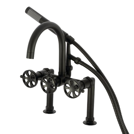 Kingston Brass 7" Center Deck-Mount Clawfoot Tub Faucet with Hand Shower, Matte Black AE8100RX
