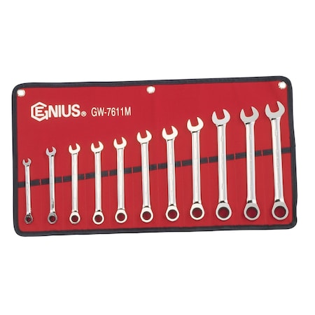 Genius Tools 11 Piece Metric Combination Ratcheting Wrench Set GW-7611M