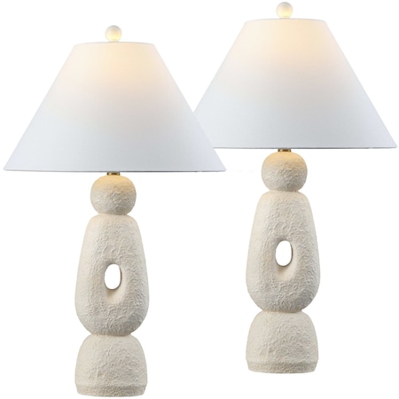 Jonathan Y Henge 28" Organic Minimalist Textured Resin/Metal Stacked LED Table Lamp, Antique White, 2PK JYL9206A-SET2