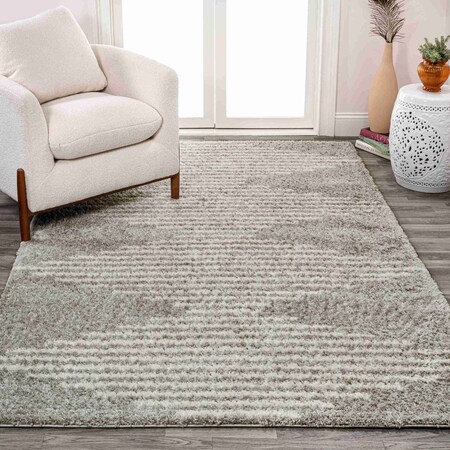 Jonathan Y Elm Diamond Stripe Geometric Shag Gray/Ivory 4 ft. x 6 ft. Area Rug MOH408B-4