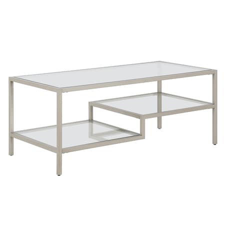 Homeroots 45" Silver Glass And Steel Coffee Table With Two Shelves 523330