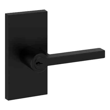 Baldwin Entry Square Lever and Contemporary 5in Rose with 6AL Latch and Dual Strike Satin Black Finish ENSQUCFR190