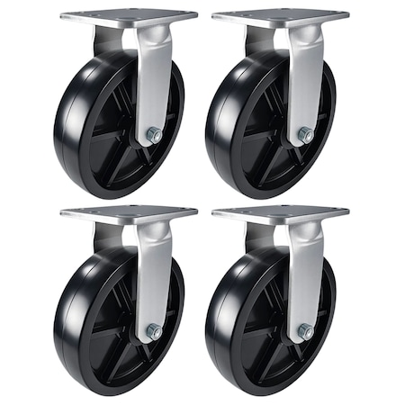 Hyw Products Heavy Duty Caster Set 8in Plastic Wheels, 4 Rigid, 4PK 40-80R-A1-HP-4