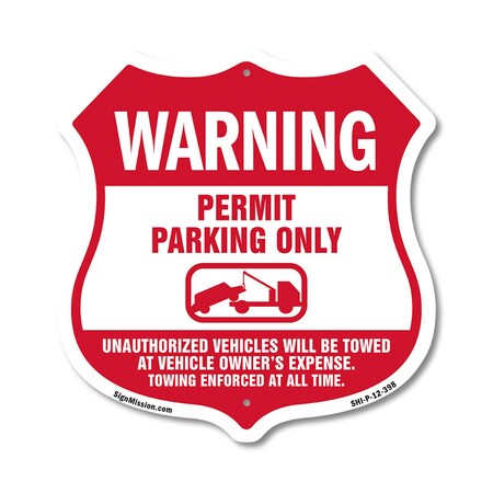 Signmission No Parking Without Permit Shield Sign Wa, 12 Inch X 12 Inch, Plastic Sign SHI-P-12-398