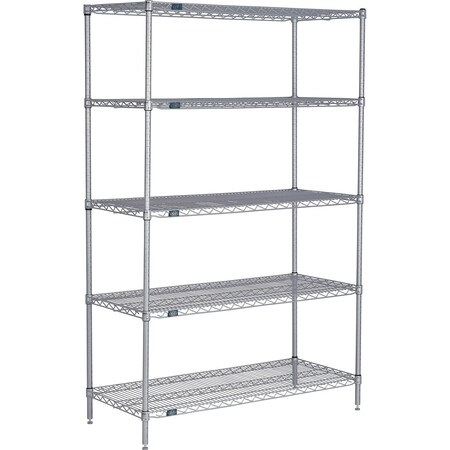 Global Industrial Nexel 5 Shelf, Nexelate Silver Epoxy Wire Shelving Unit, Starter, 72"W x 36"D x 63"H B3152161