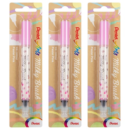 Pentel Milky Brush Pen, Pastel Pink Ink, 3PK XGFHBPPPX
