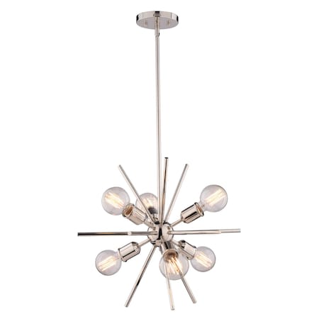 Vaxcel Estelle 6-Light 19 in W Polished Nickel Mid-Century Modern Sputnik Pendant Ceiling Fixture P0237R