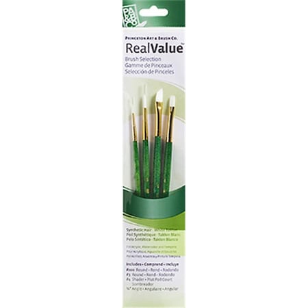 Princeton Artist Brush Co Princeton Brush  Real Value Short Handle Set- Synthetic White Taklon - Set Of 4 9117