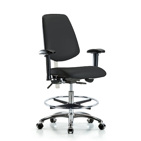 Blue Ridge Ergonomics Clean Room Chair Vin Med Ben Chair, Med, Bk, Blk, CL100, Adjustable Arms, 22" to 29" Height, Vinyl BR-NCR-VMBCH-MB-CR-T0-A1-CF-CC-8540