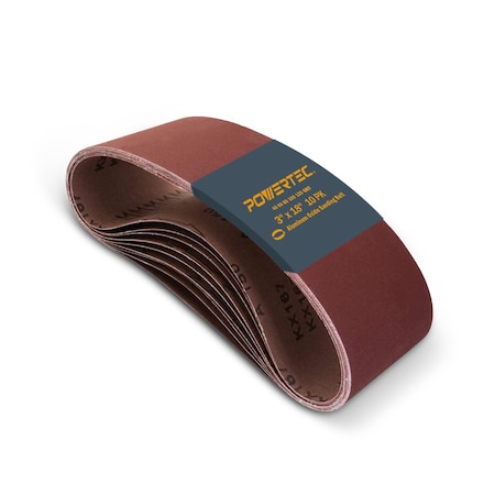 Powertec Sanding Belt Assortment, 3 in. W, 18 in. L, 2 Each of 40/60/80/100/120 Grits, Aluminum Oxide, 10PK 110801N