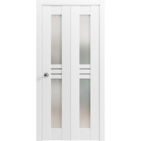 Vdomdoors Sliding Closet Bi-fold Doors, Mela 7222 White Silk, Sturdy Tracks Moldings Trims Hardware Set, Wood MELA7222BF-WS-60 x 96 (2* 30x96)
