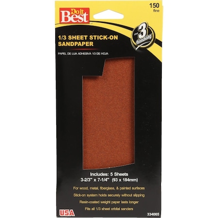 Do It Best 150 Grit 1/3 Stick-On Sheet Power Sanding Sheet, 5PK 334065GA