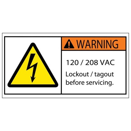 Bsc Preferred 2 x 4'' - Warning 120/208 VAC Durable Safety Label DSL520