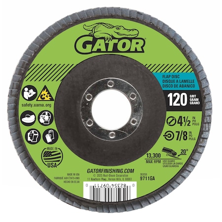 Gator Finishing 4.5 in. X 7/8 in. Sanding Flap Disc, 120 Grit 9711GA