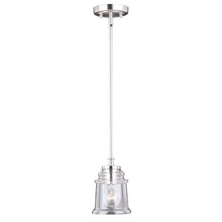 Vaxcel Toledo Satin Nickel Industrial Jar Mini Pendant Ceiling Light Clear Glass P0210