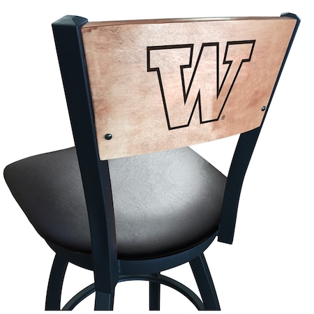 Holland Bar Stool Co 36" Blk Wrinkle Washington Swivel Bar Stool, Laser Engraved Back L03836BWMedMplAWashUnBlkVinyl