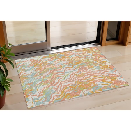 Homeroots 3' X 5' Coral Green And Copper Abstract Washable Indoor Outdoor Area Rug 600282