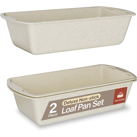 Bakken- Swiss White Marble Nonstick Loaf Pans Set of 2, 10.2in and 11in, Oven Safe to 450 DegF, Dishwasher Safe BKLOAFWHT2