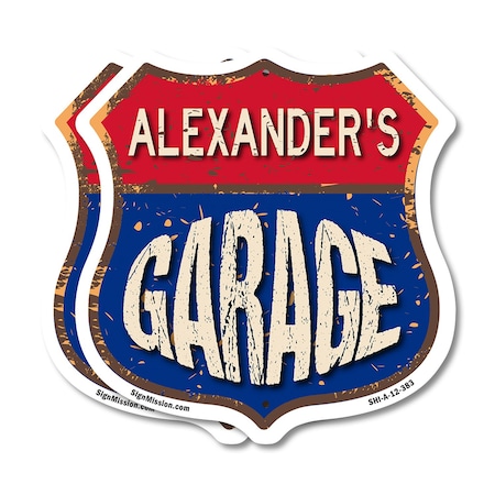 Signmission Alexander's Garage, 12 inch X 12 inch, Plastic Sign, 2PK SHI-P-2PACK-12-383-ALEXANDER