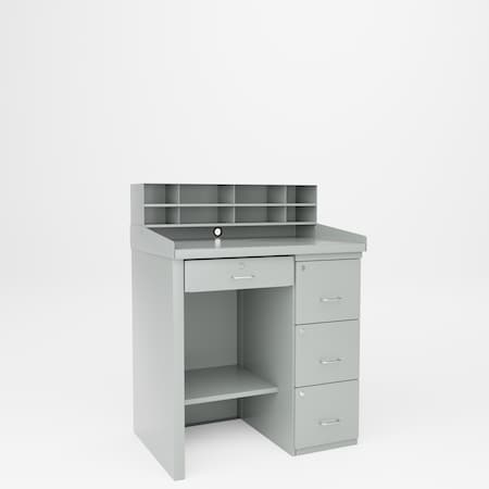 Pucel Filing Cabinet Desk with Pigeon Hole Unit, 39 in W x 28 in D x 53.5 in H, Gray FCD-2839-CL