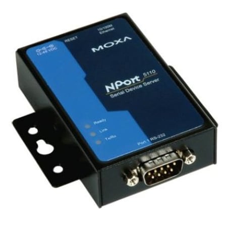 Moxa 1Port Device Server, 10/100M Eth., Rs-232, Db9 Male, 12-48Vdc, Nport 5110 NPort 5110