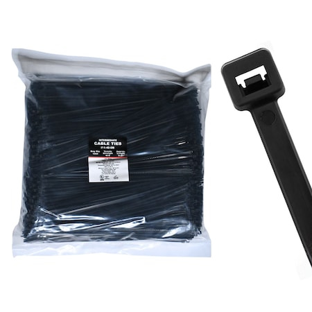 Cable Ties Unlimited Cable Tie, 14 in L, 40 lb Strength, 4 in Max Bundle Dia, Nylon 6/6, UV Resistant, Black, 1000PK I14-40-0M