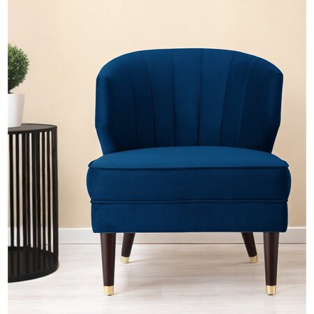 Homeroots 27" Navy Blue And Black And Gold Velvet Tufted Wingback Chair 533886