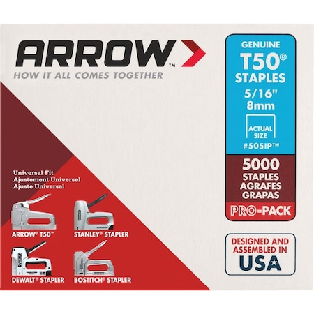Arrow Lock T50 Pro-Pack Heavy-Duty Staple 5/16'', 5000PK 505IP