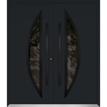 Vdomdoors Metal Double Doors Deux 6501 Black Enamel Opaque Black Glass Entry Modern Painted (W72xH80) Right h DEUX6501DEXD-BLK-W72xH80-RH-I