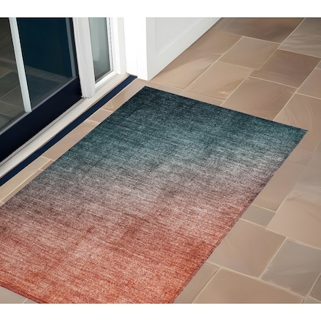 Homeroots 3' X 5' Gray and Red Orange Ombre Washable Non Skid Indoor Outdoor Area Rug 563730