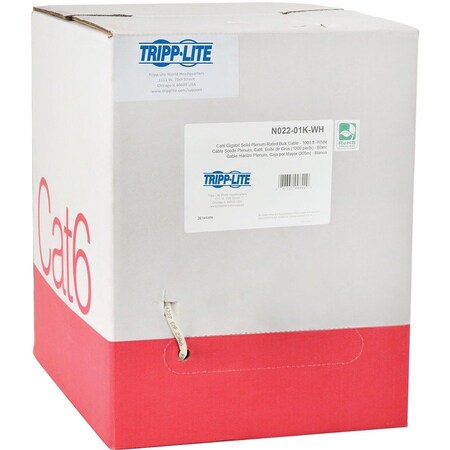 Eaton Tripp Lite Series Cat6 Gigabit Solid Core Plenum-Rated UTP CMP PVC Bulk Ethernet Cable, White, N224-01K-WH