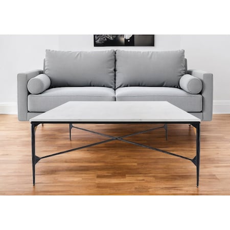Homeroots 42" Black and White Genuine Marble And Iron Square Coffee Table 573463