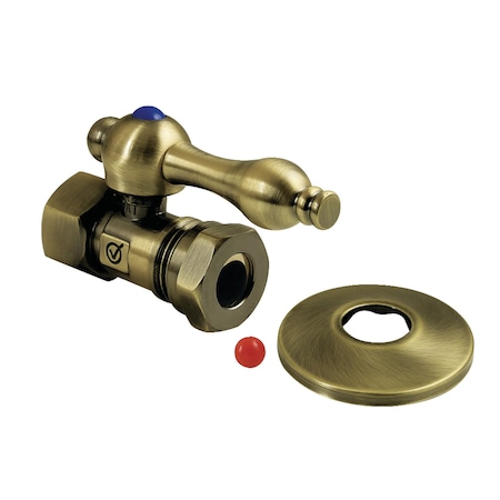 Kingston Brass 1/2" FIP x 1/2" or 7/16" Slip Joint Quarter-Turn Straight Shut-Off Valve with Flange, Antique Brass CC44153K