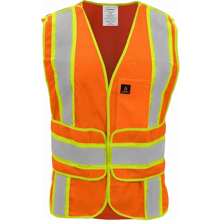 Ironwear Hi-Vis FR Safety Vest M/L Class 2 Chevron Back, , Hook & Loop w/Wraparound Closure 4 Pockets 1290FR-O-MD-XL