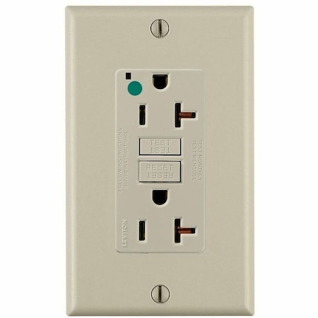 Leviton GFIRcptcl, 20A, 125VAC, Ivory, Polycarbonate GFNT2-HGI
