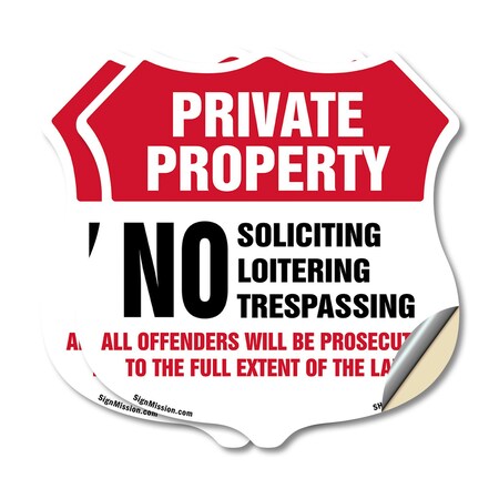 Signmission Private Property Shield Label Set No Sol, 12 inch X 12 inch, Vinyl Decal, 2PK SHI-D-2PACK-12-439