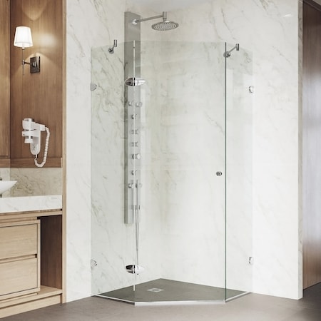 Vigo Verona 34 in. L x 34 in. W x 73 in. H Frameless Neo-angle Shower Enclosure in Chrome with 3/8 in. VG6061CHCL36