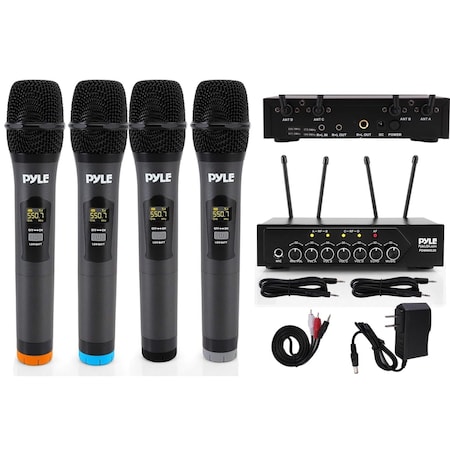 Pyle PyleUHF Wireless Microphone System - PA Mic System with 4 Handheld Wireless Mics, Bluetooth PDWM4120