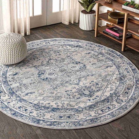 Jonathan Y Modern Persian Vintage Medallion Light Gray/Navy 5 ft Round Area Rug MDP106B-5R