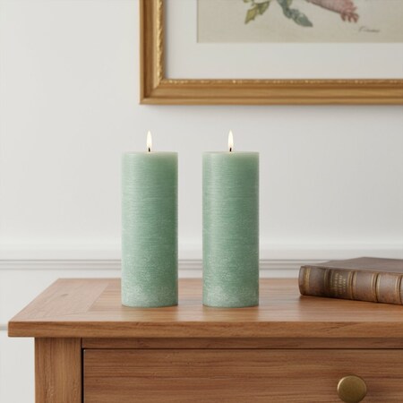 Homeroots Set of Two Green Flameless Pillar Candles, 2PK 633993