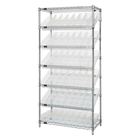 Quantum Storage Systems SLANTED 7 SHELF UNIT W/48 BINS CLEAR WRS-7-103CL