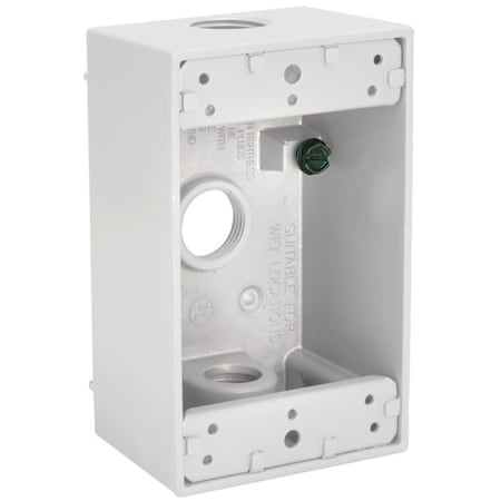 Hubbell Weatherproof Box, 3-Outlet, 1-Gang, Aluminum, White, Powder-Coated 5320-6