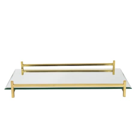 Homeroots 16in Mirror and Gold Rectangular Glass Vanity Tray 517521