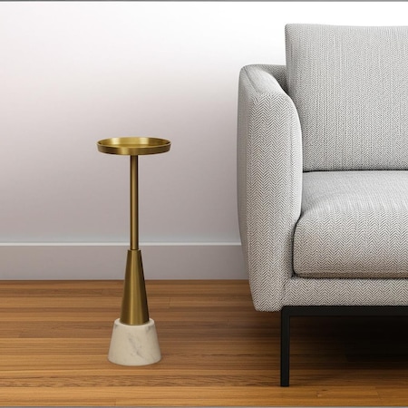 Homeroots 24" Gold and White Metal Round Pedestal End Table 632718