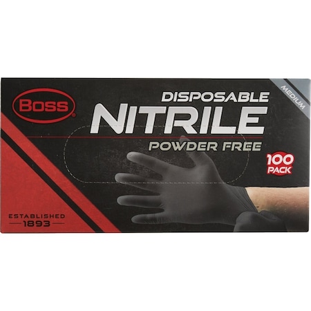 Boss Medium Black Nitrile 4 Mil Disposable Gloves, 100PK B21051-M