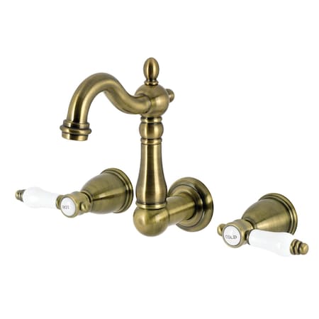 Kingston Brass Double-Handle Wall Mount Bathroom Faucet, Antique Brass KS1223BPL