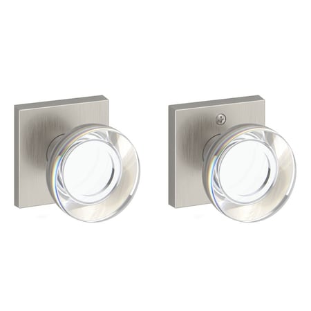 Baldwin Full Dummy Contemporary Crystal Knob and Contemporary Square Rose Satin Nickel Finish FDCCYCSR150